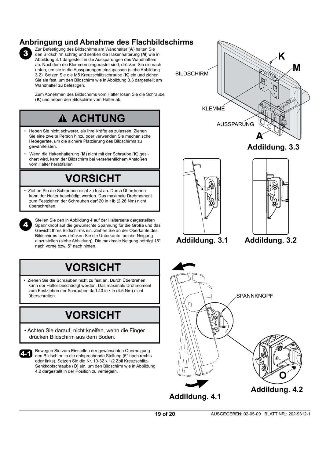 Peerless Industries PP740, PWV240/BK manual Anbringung und Abnahme des Flachbildschirms, Addildung 