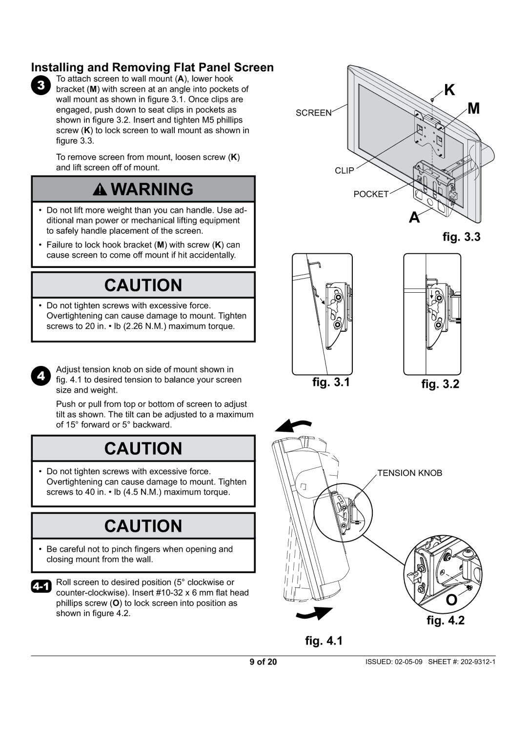 Peerless Industries PP740, PWV240/BK manual Installing and Removing Flat Panel Screen, Screen Clip Pocket 