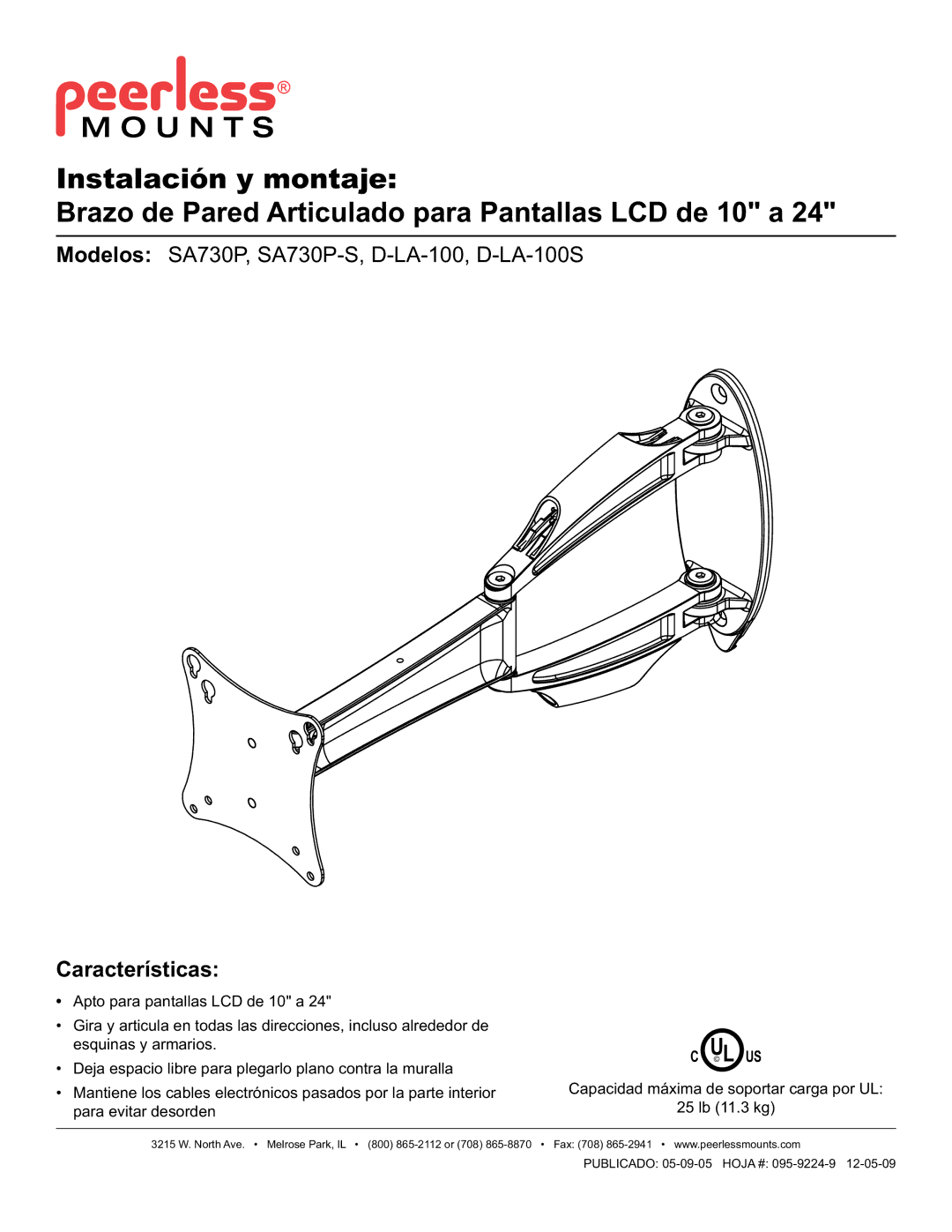 Peerless Industries SA730P-S, D-LA-100S manual Características 