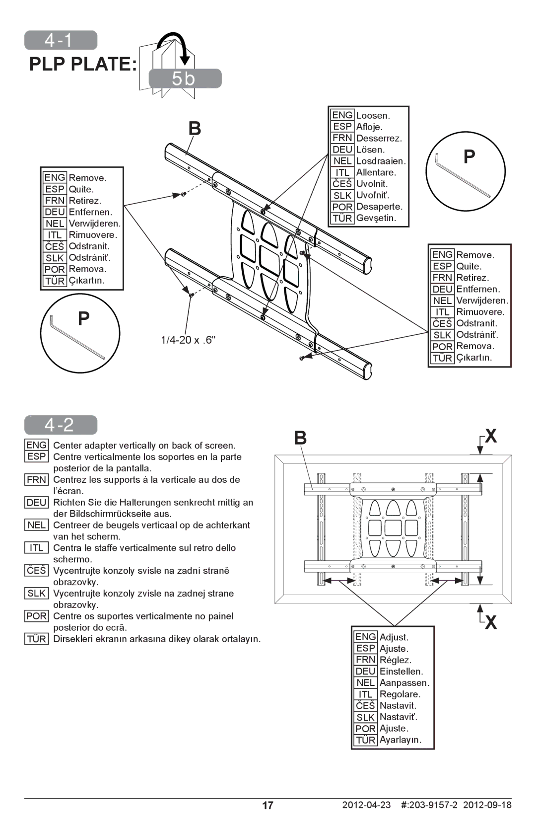 Peerless Industries SA761PU, SA763PU manual PLP Plate 