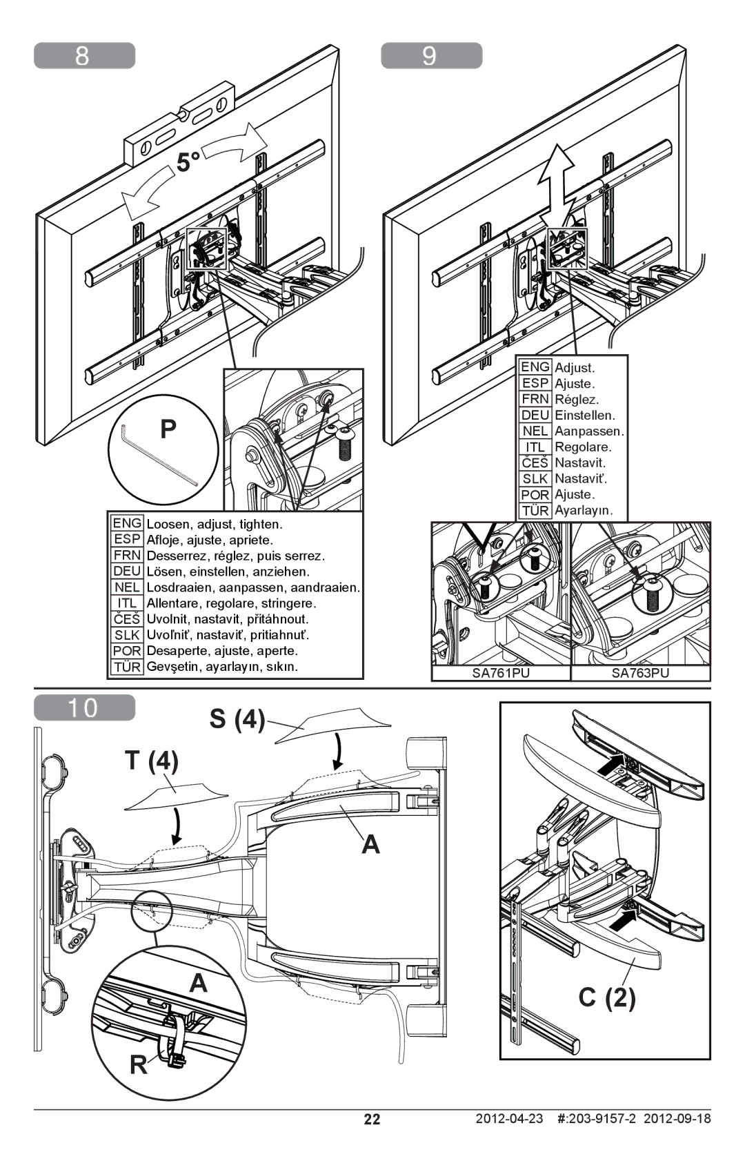 Peerless Industries SA763PU, SA761PU manual ENG Ad just 