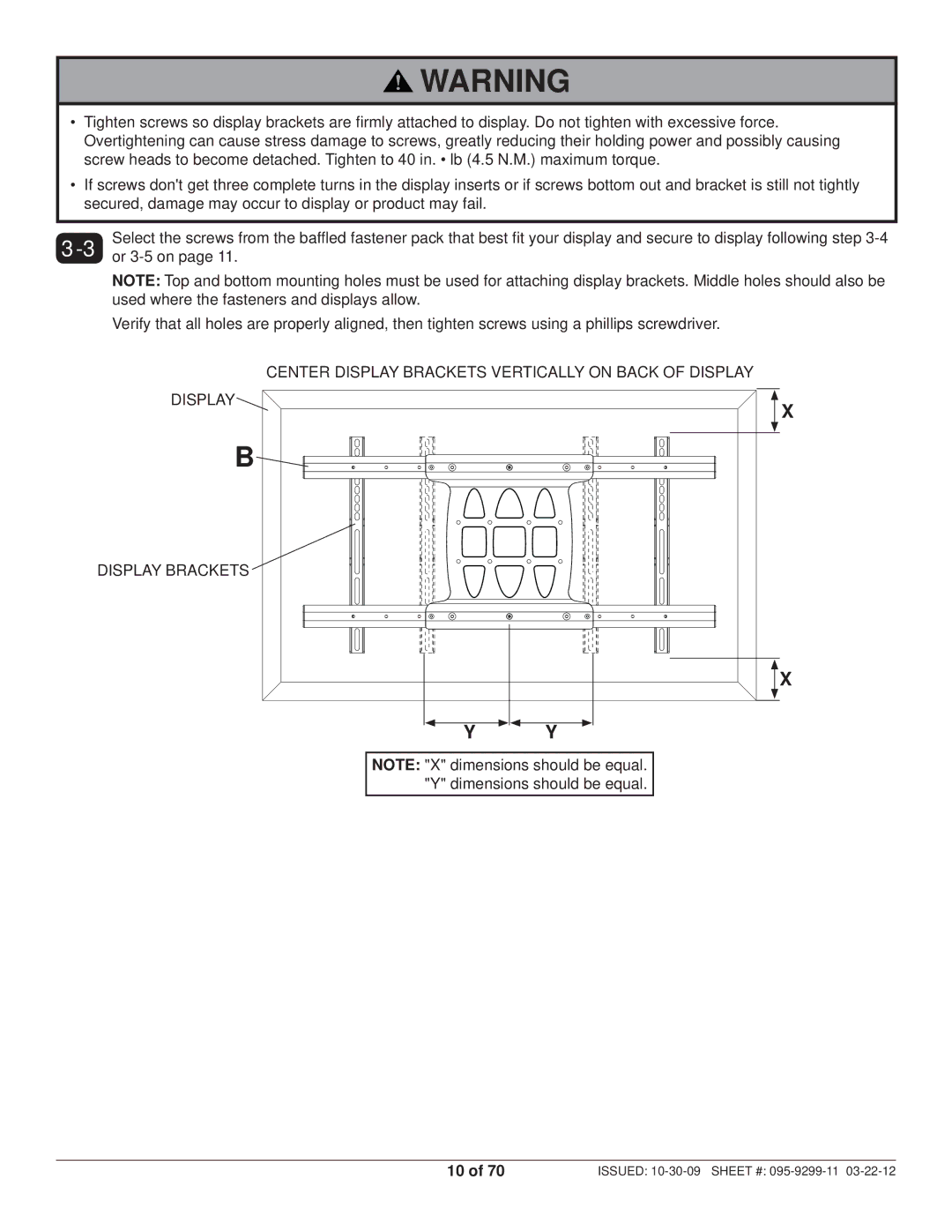 Peerless Industries SA771PU manual Center Display Brackets Vertically on Back of Display 