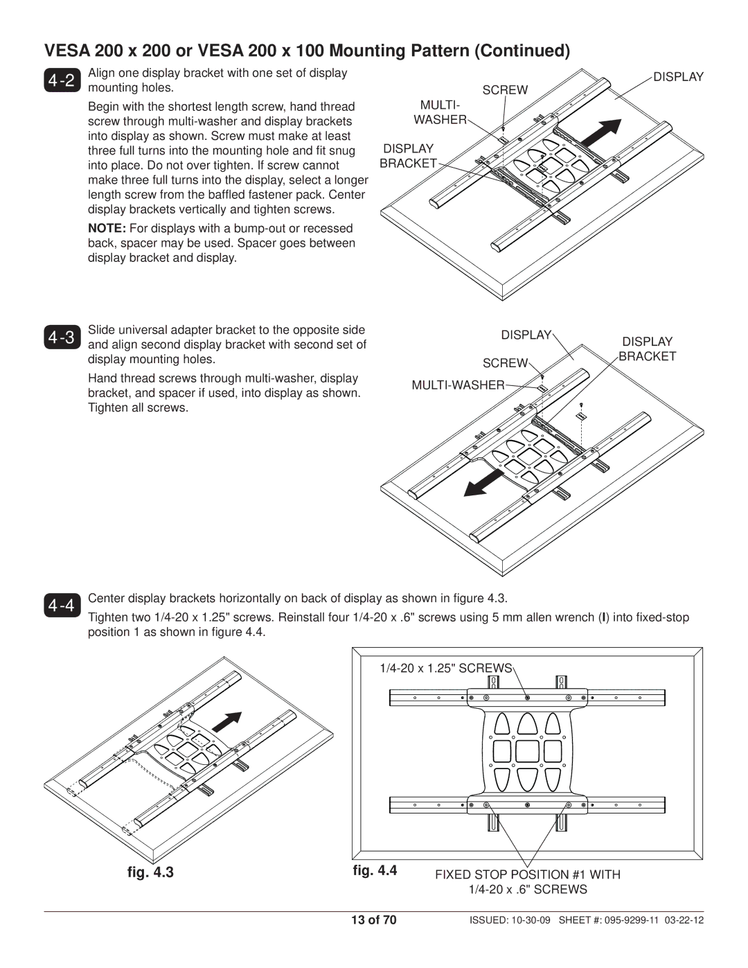 Peerless Industries SA771PU manual Display Screw Multi Washer Bracket, Displaydisplay Screwbracket MULTI-WASHER 