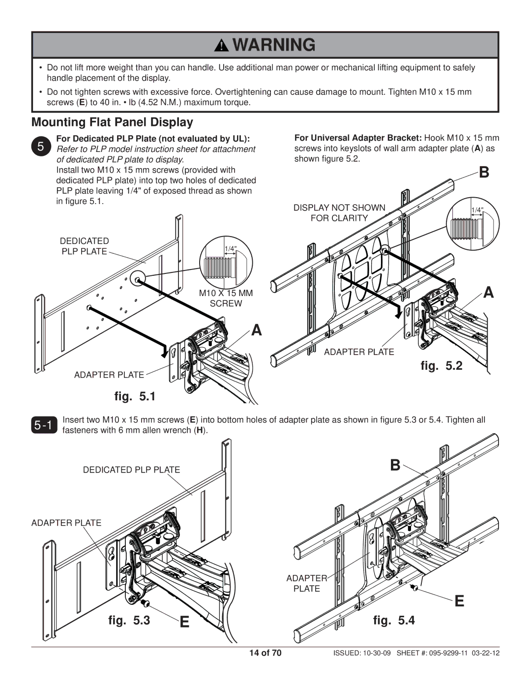 Peerless Industries SA771PU manual Dedicated PLP Plate Adapter Plate 