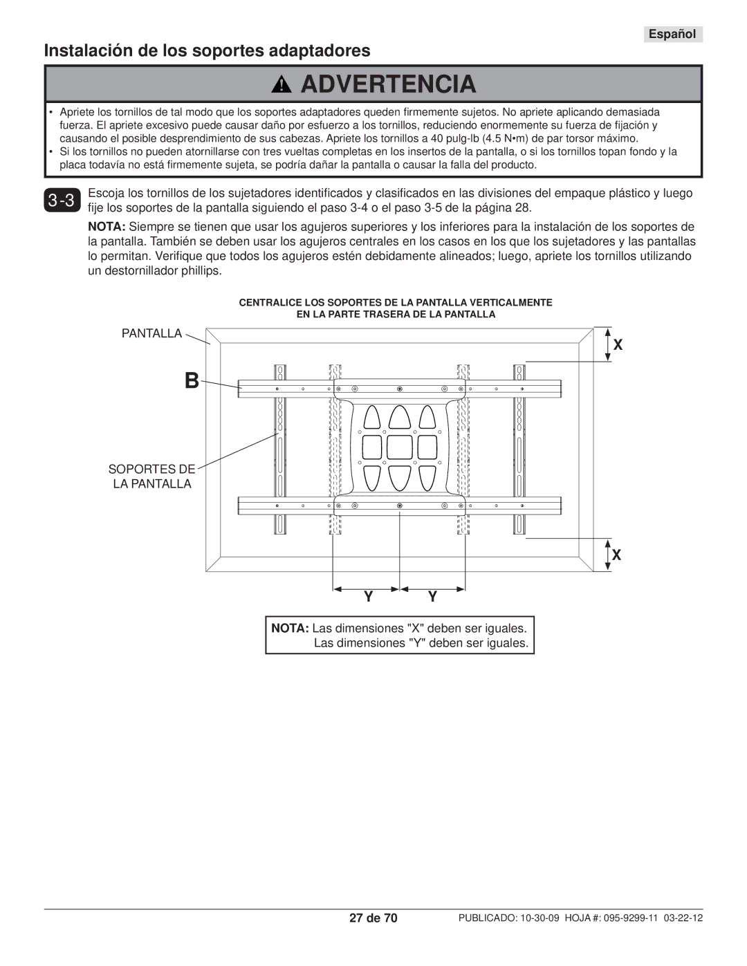 Peerless Industries SA771PU manual Pantalla Soportes DE, 27 de 