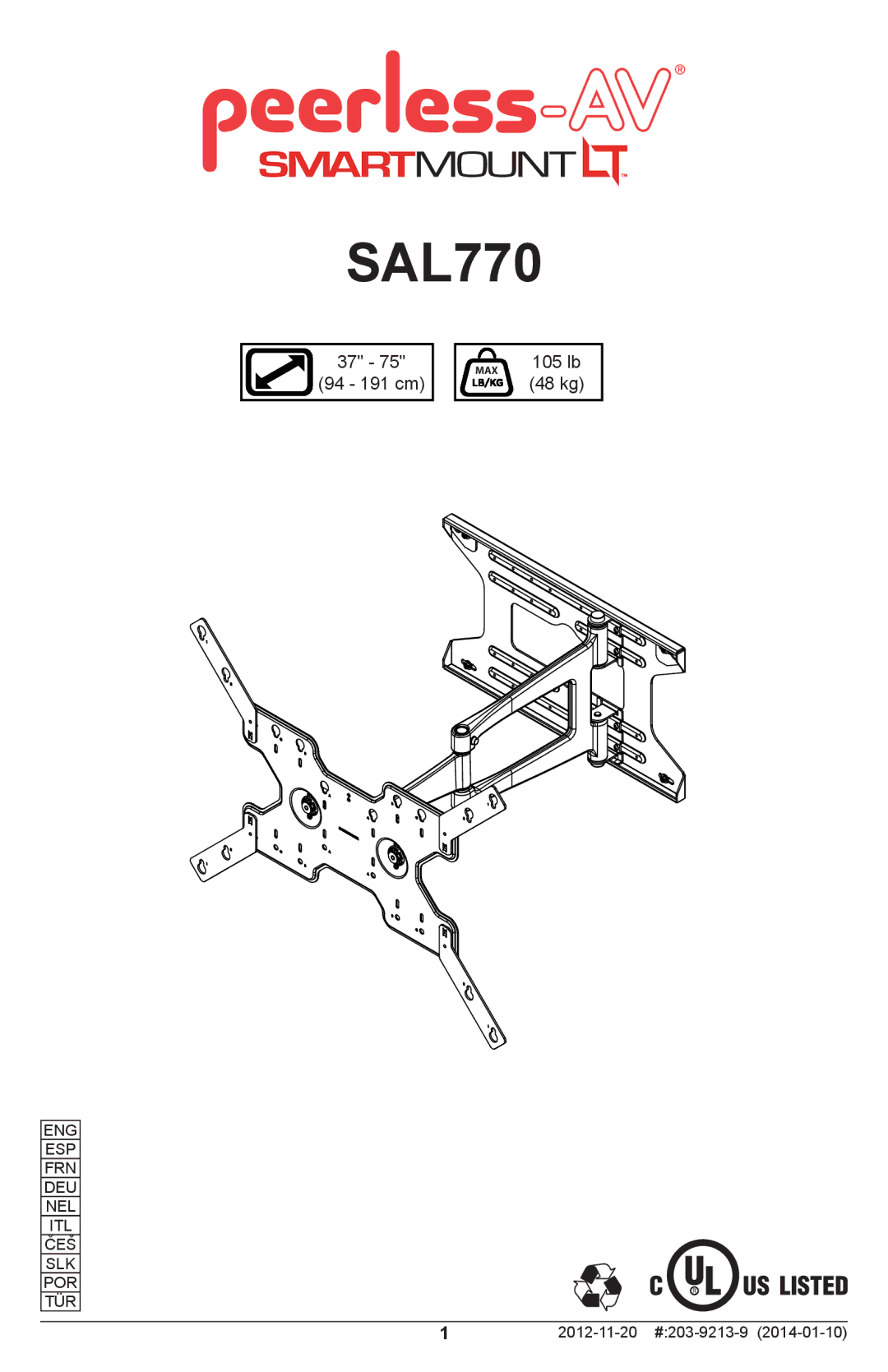 Peerless Industries SAL770 manual 