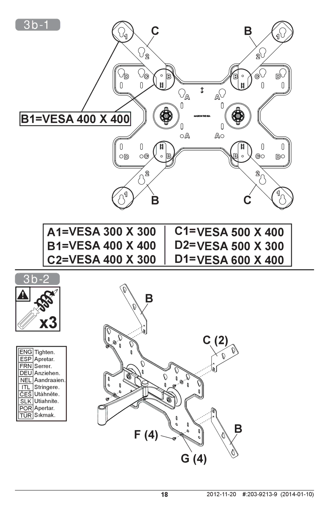 Peerless Industries SAL770 manual B1=VESA 400 X, 3b-2 