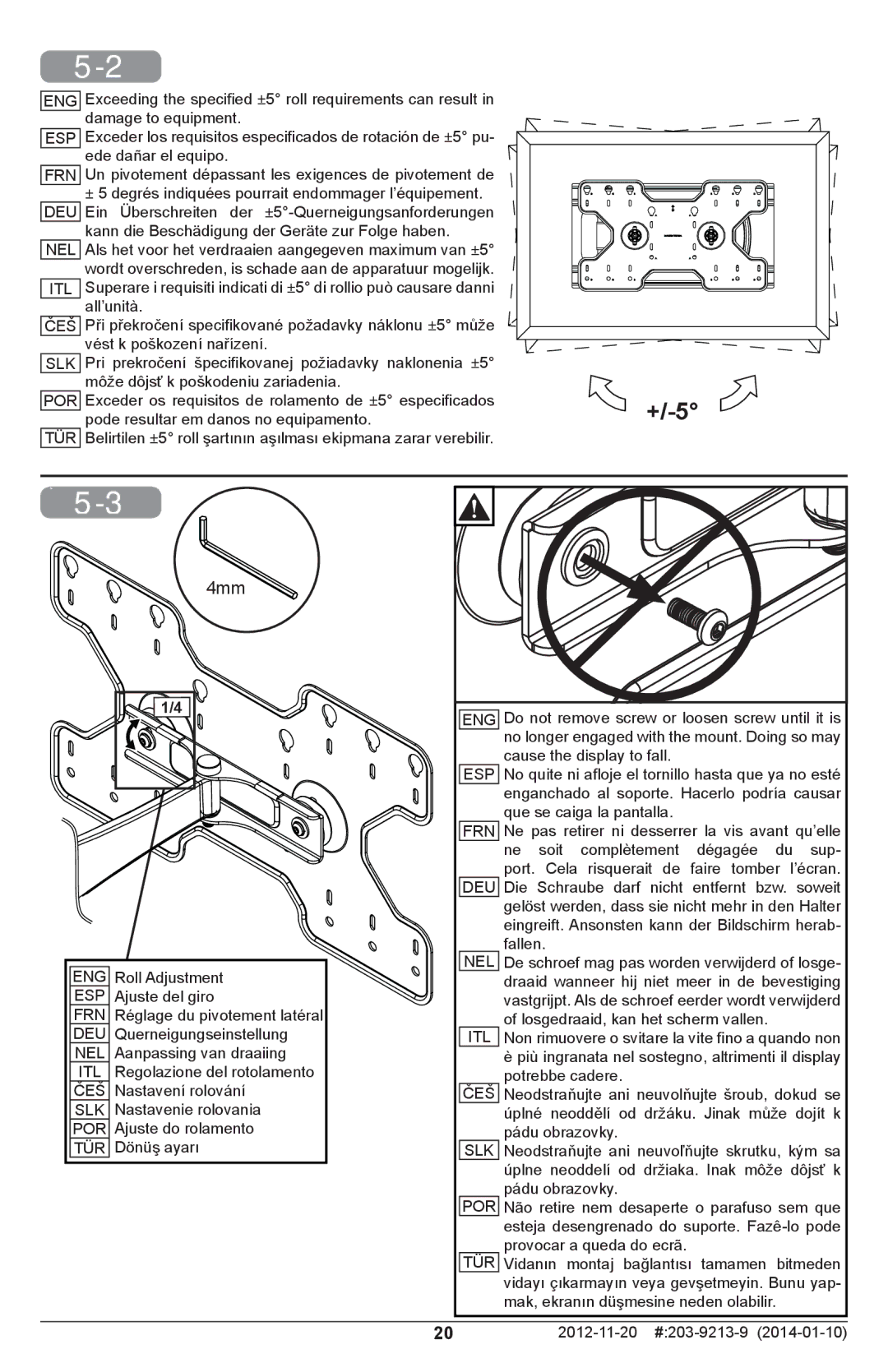 Peerless Industries SAL770 manual +/-5 