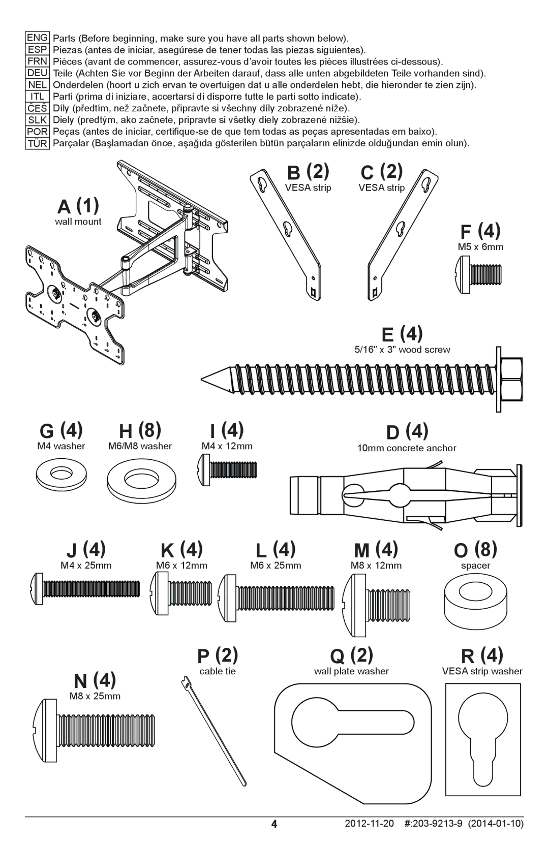 Peerless Industries SAL770 manual Vesa strip Wall mount 