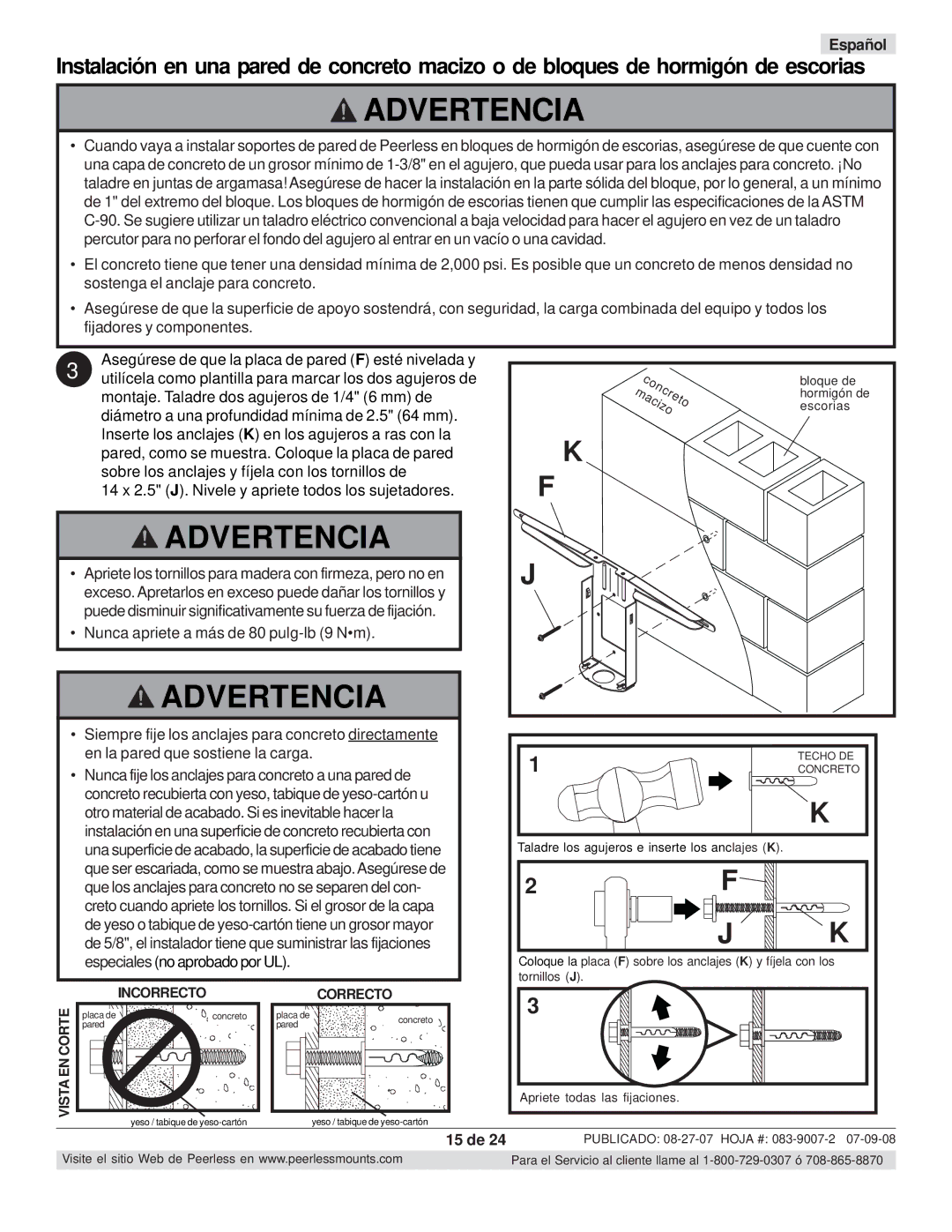 Peerless Industries SCS221 manual Macizo, 15 de 