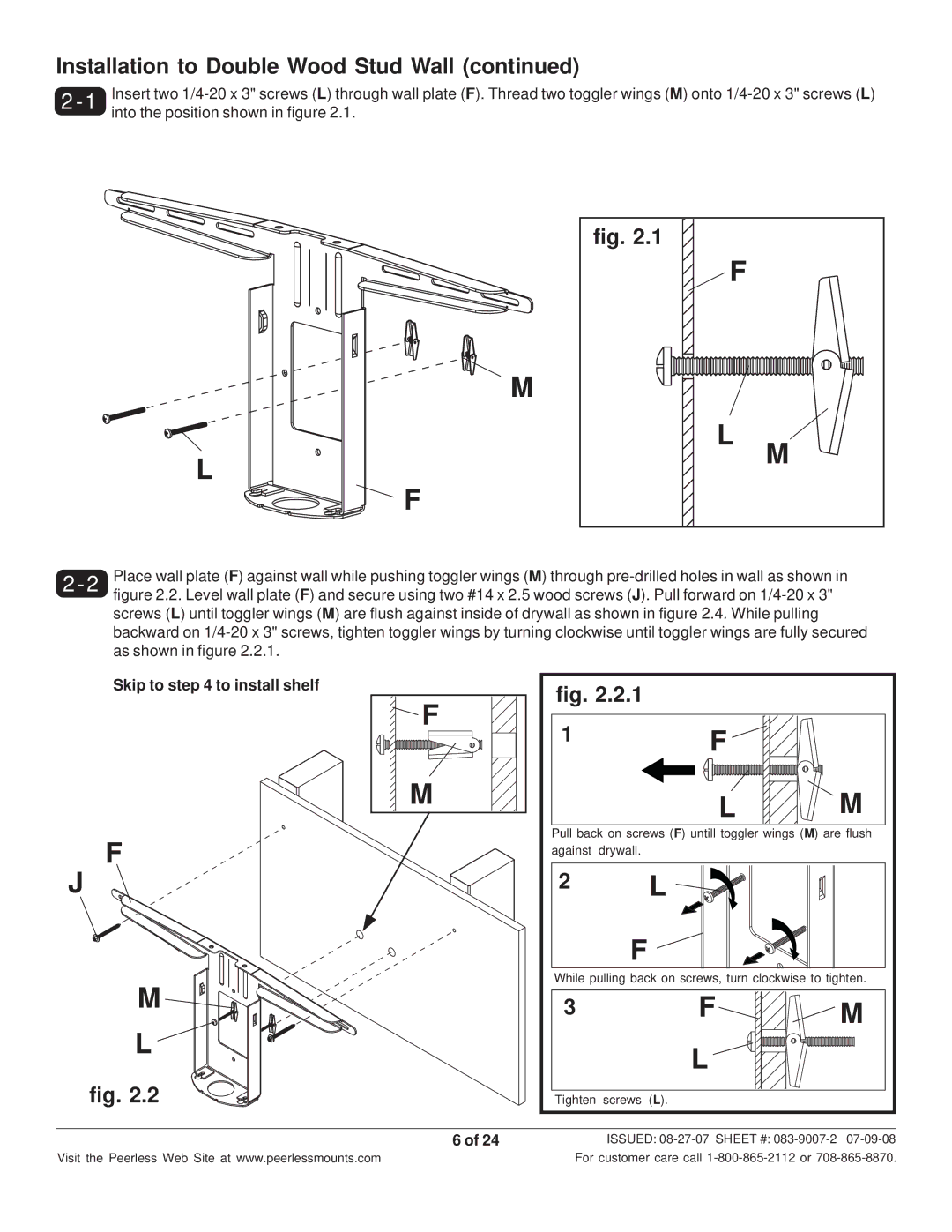 Peerless Industries SCS221 manual Skip to to install shelf 