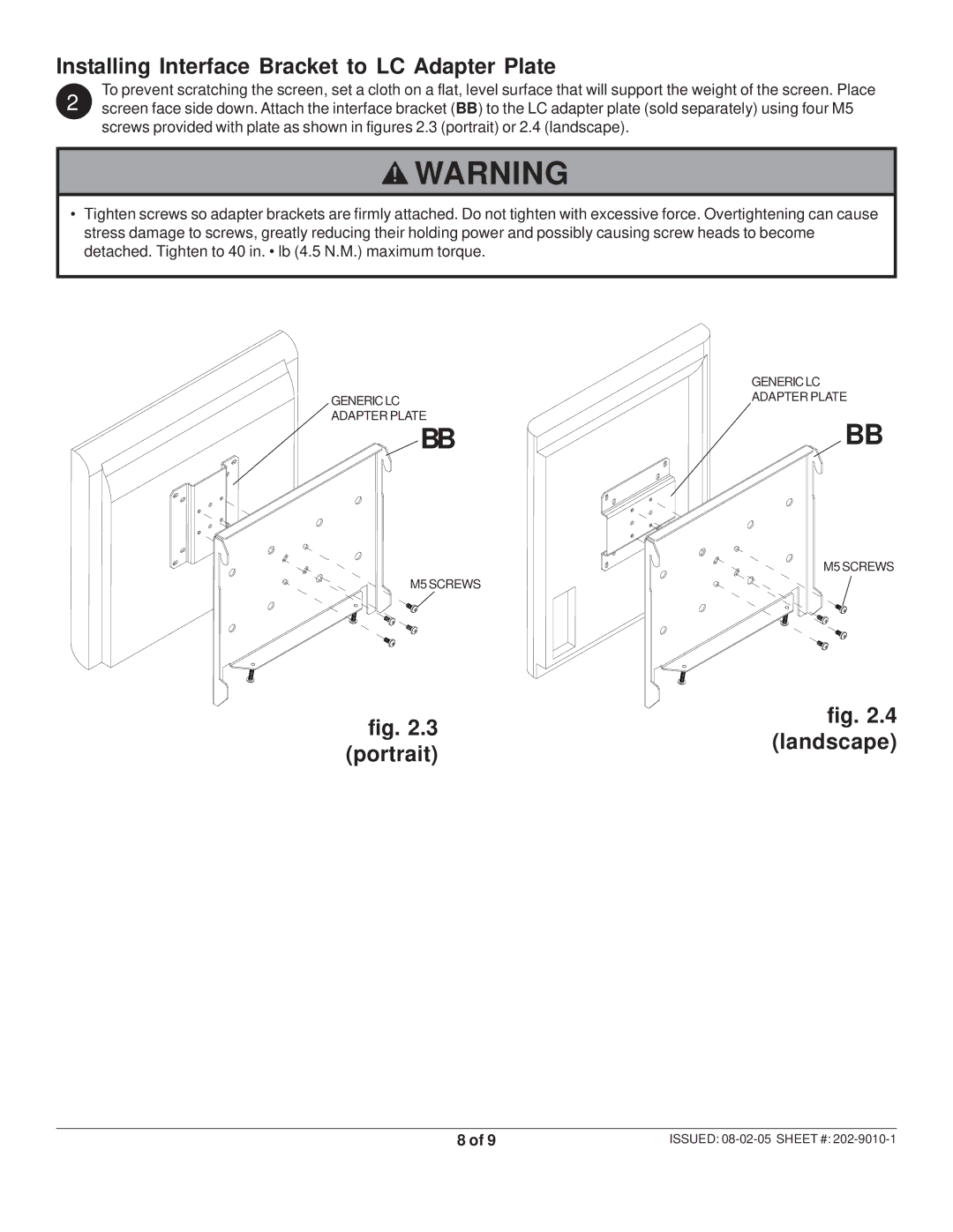 Peerless Industries SF 16D manual Installing Interface Bracket to LC Adapter Plate 