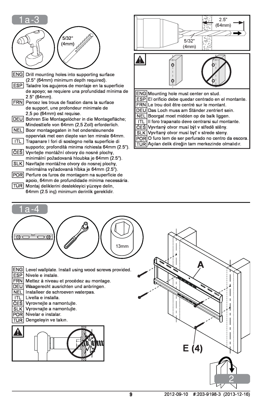 Peerless Industries SFL646 manual 1a-3, 1a-4, supporto profondità minima richiesta 64mm 
