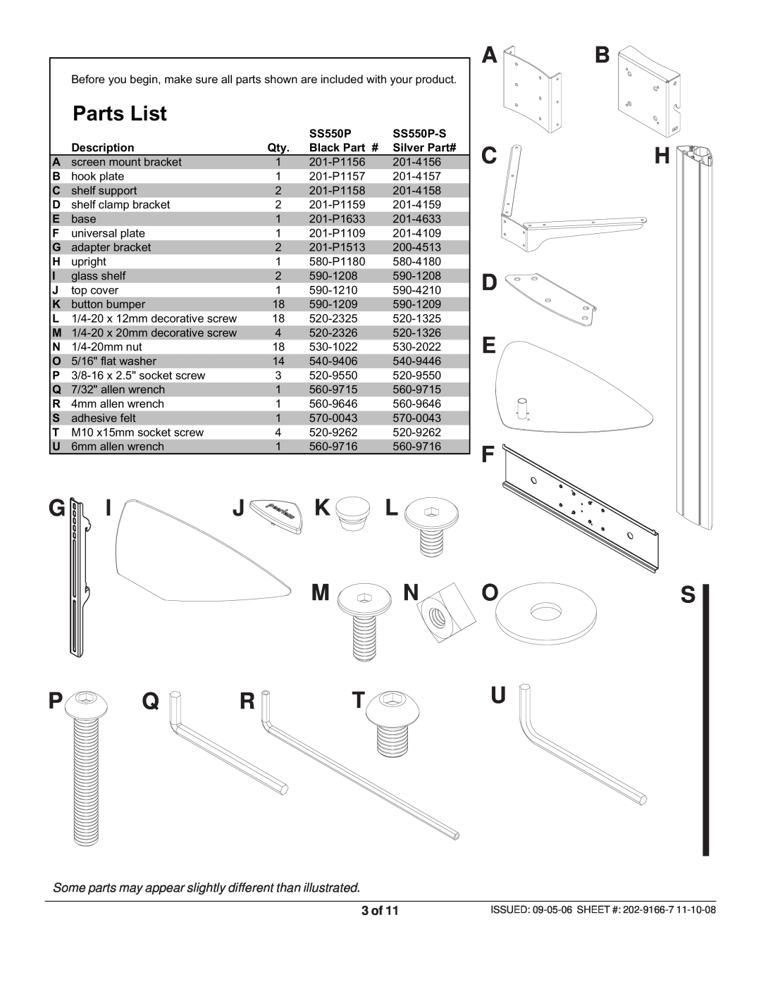 Peerless Industries SS550P manual 