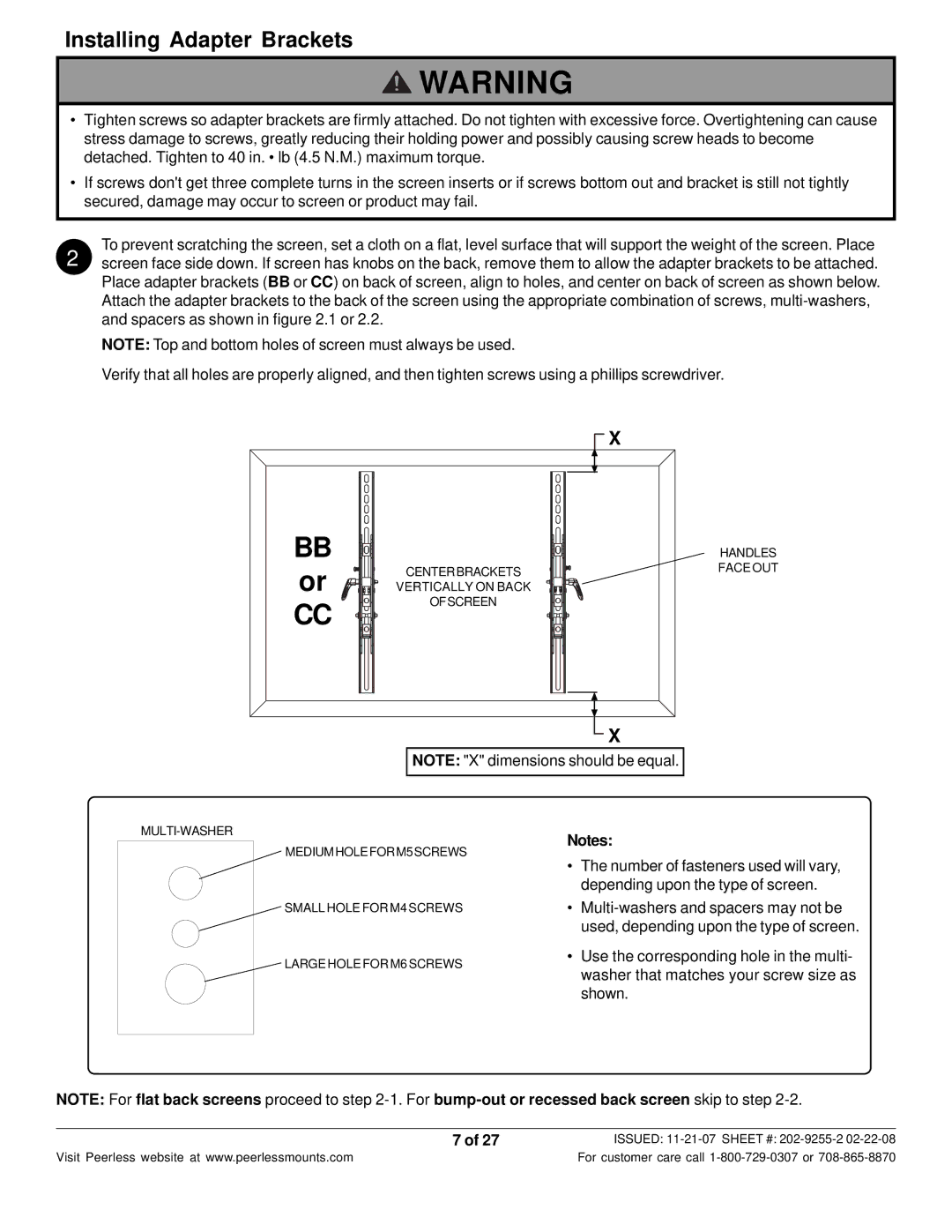 Peerless Industries ST650-S, ST650P-S manual Installing Adapter Brackets 