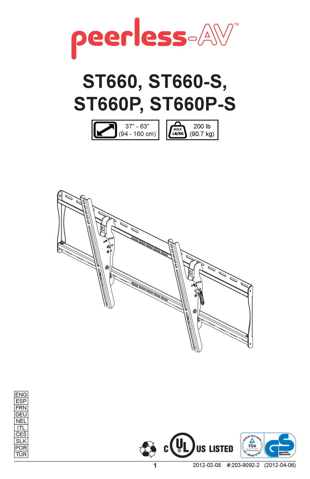 Peerless Industries manual ST660, ST660-S ST660P, ST660P-S 