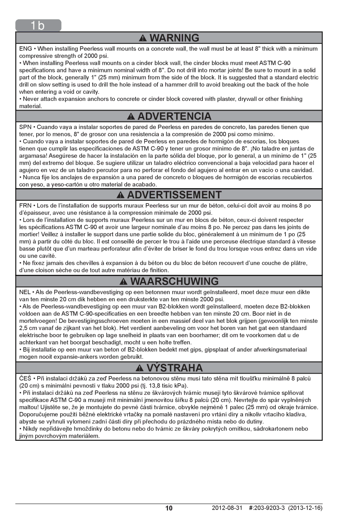 Peerless Industries STL646 manual Advertencia 