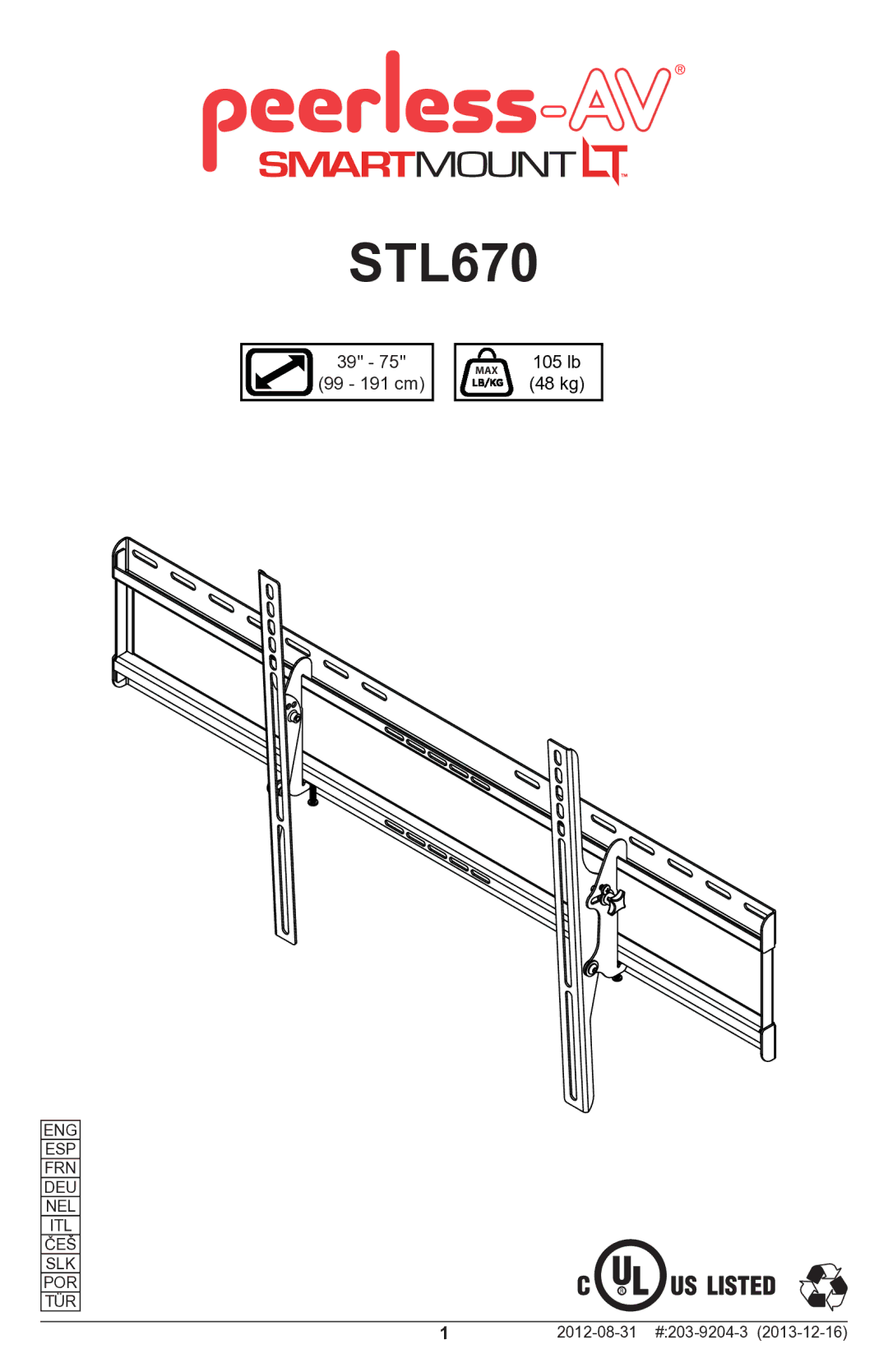 Peerless Industries STL670 manual 