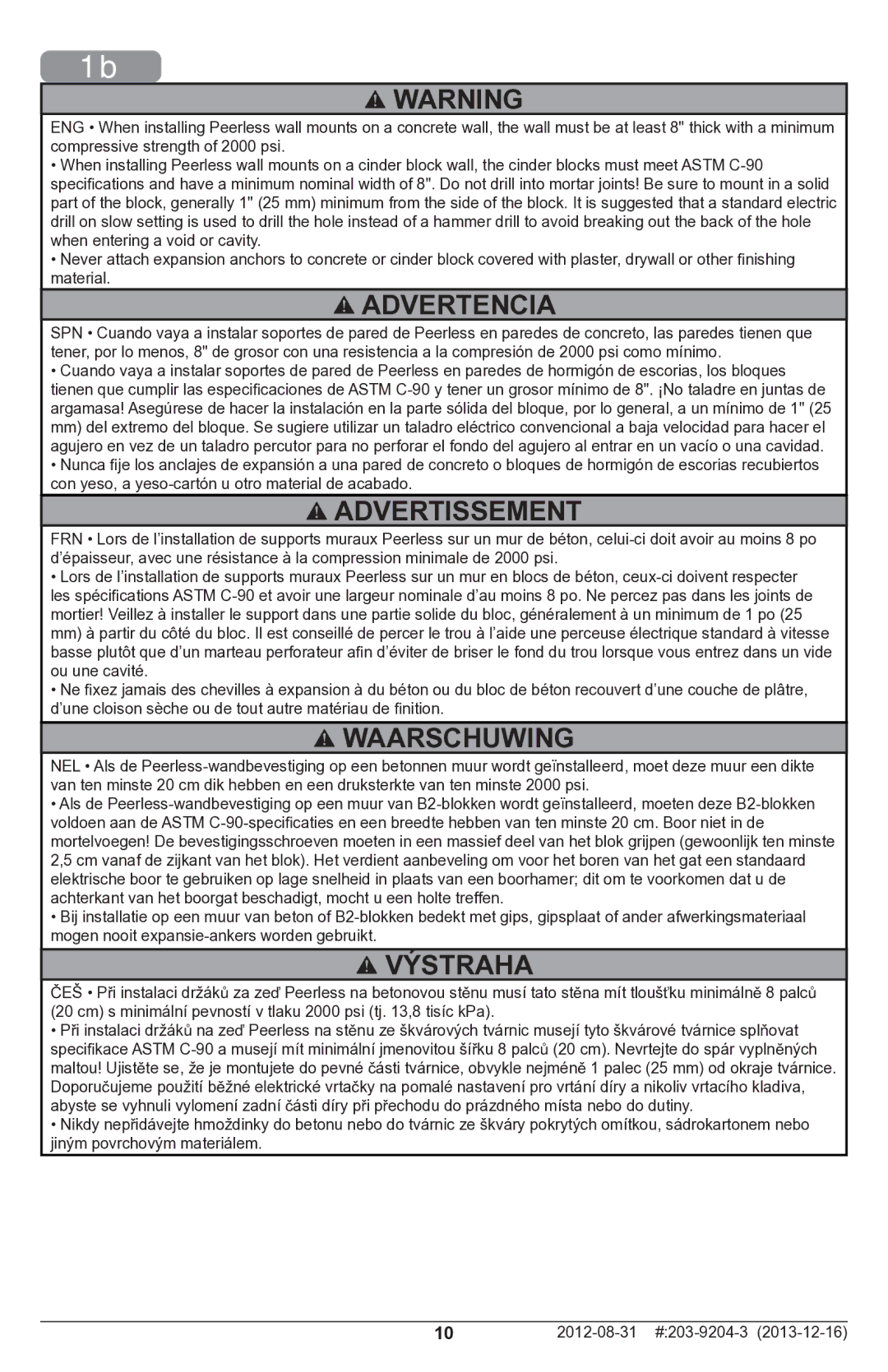 Peerless Industries STL670 manual Advertencia 