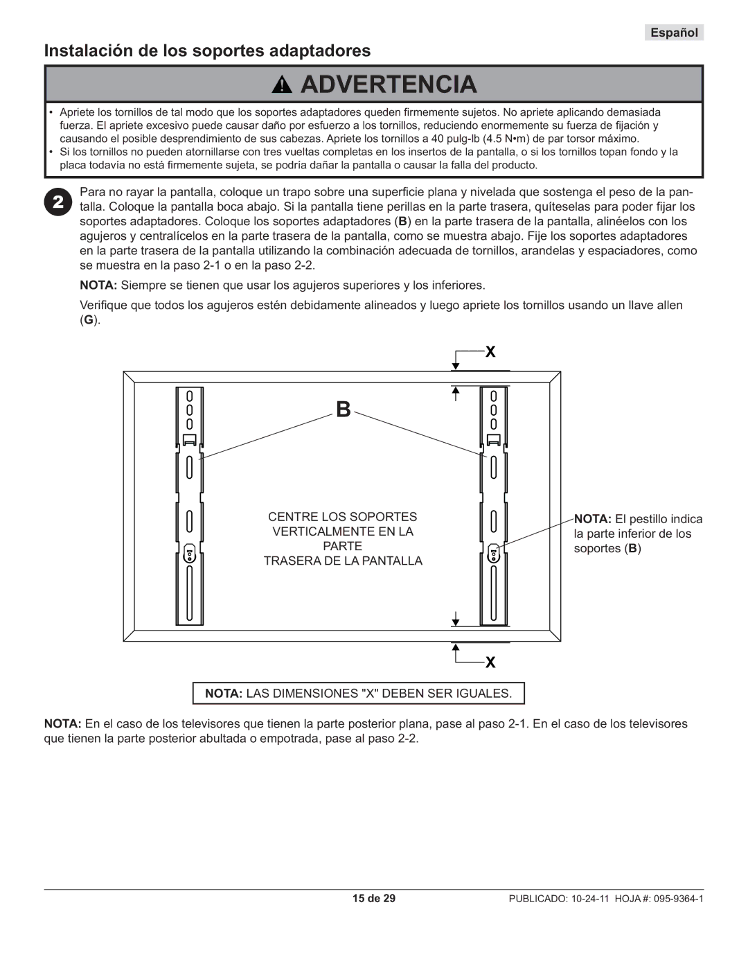 Peerless Industries SUA746PU manual Instalación de los soportes adaptadores 