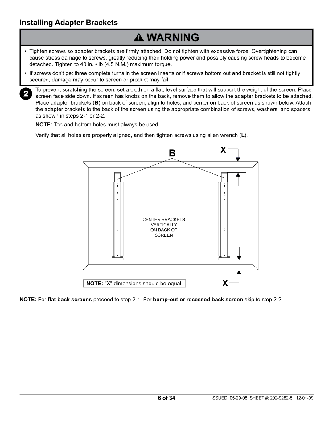 Peerless Industries SUF650P manual Installing Adapter Brackets 