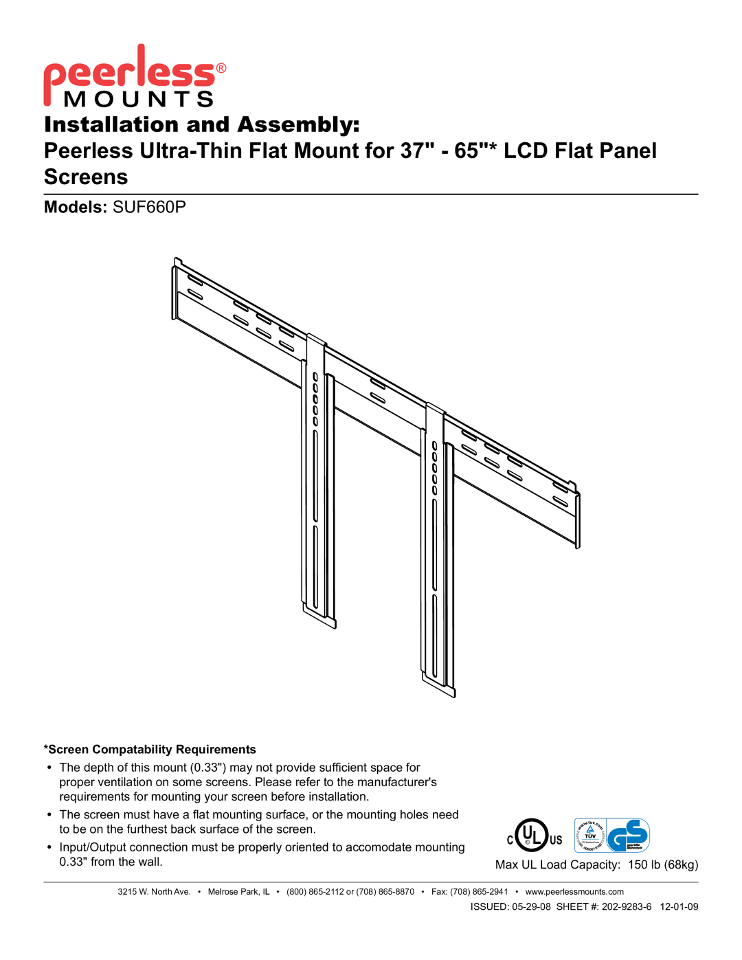 Peerless Industries manual Models SUF660P, Screen Compatability Requirements 