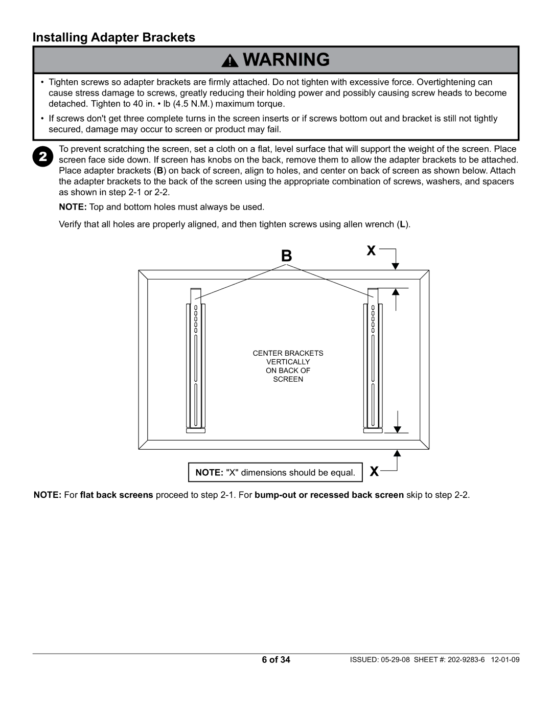 Peerless Industries SUF660P manual Installing Adapter Brackets 