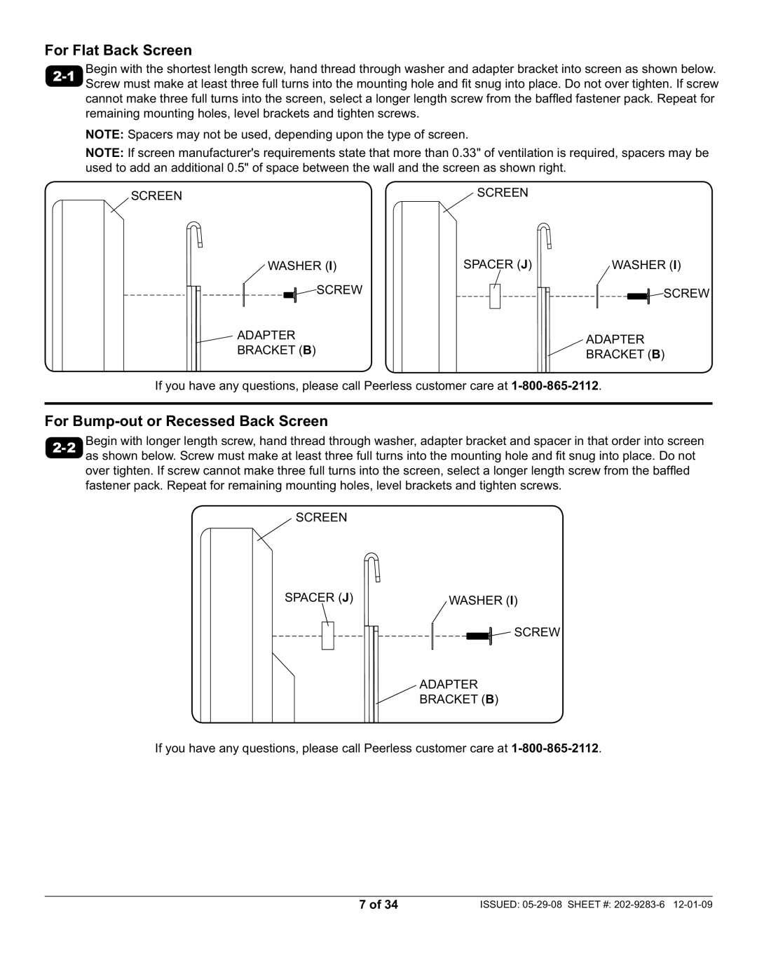 Peerless Industries SUF660P manual For Flat Back Screen 