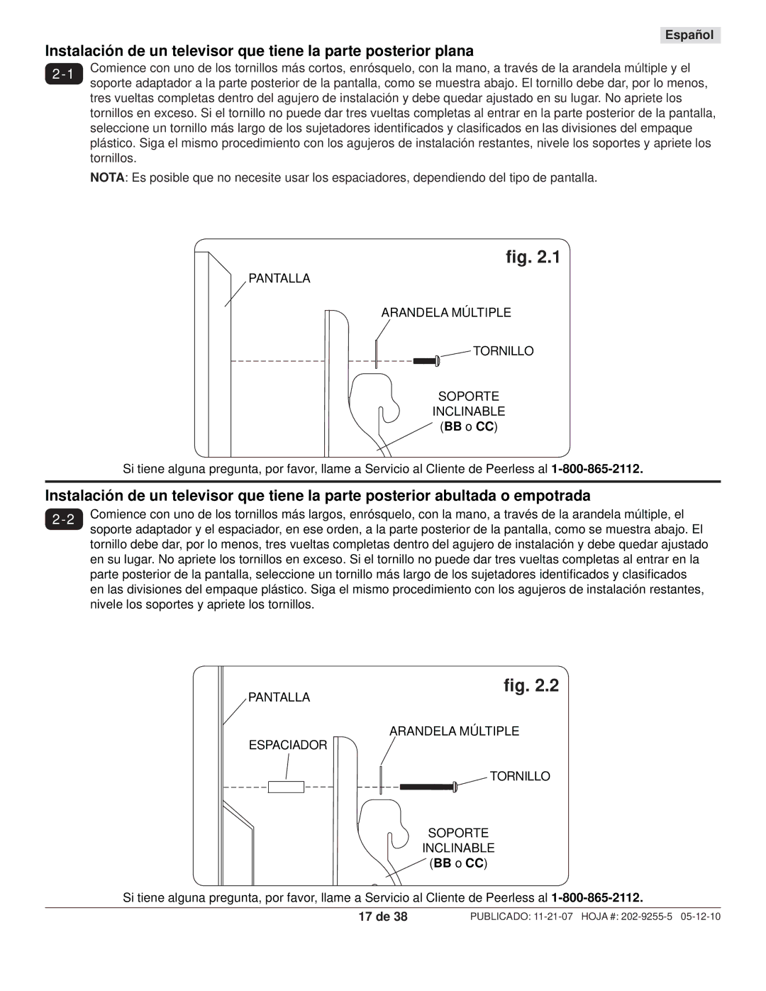 Peerless Industries SWS320/SI, SWS320/BK manual 17 de 