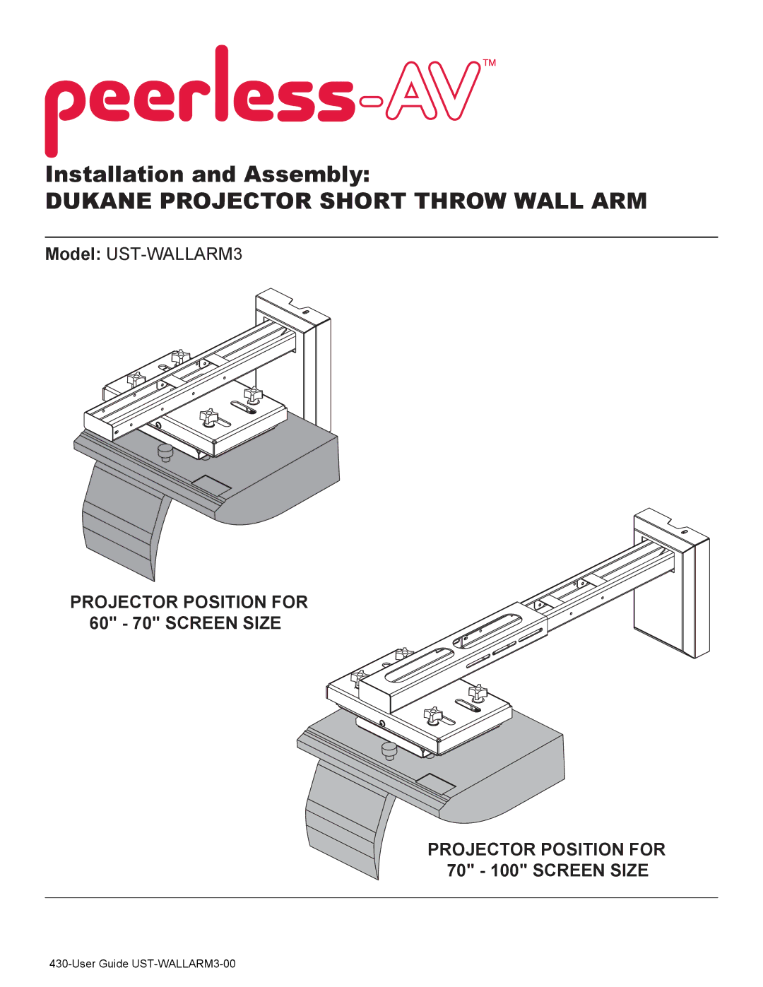 Peerless Industries UST-WallArm3 manual Dukane Projector Short Throw Wall ARM 