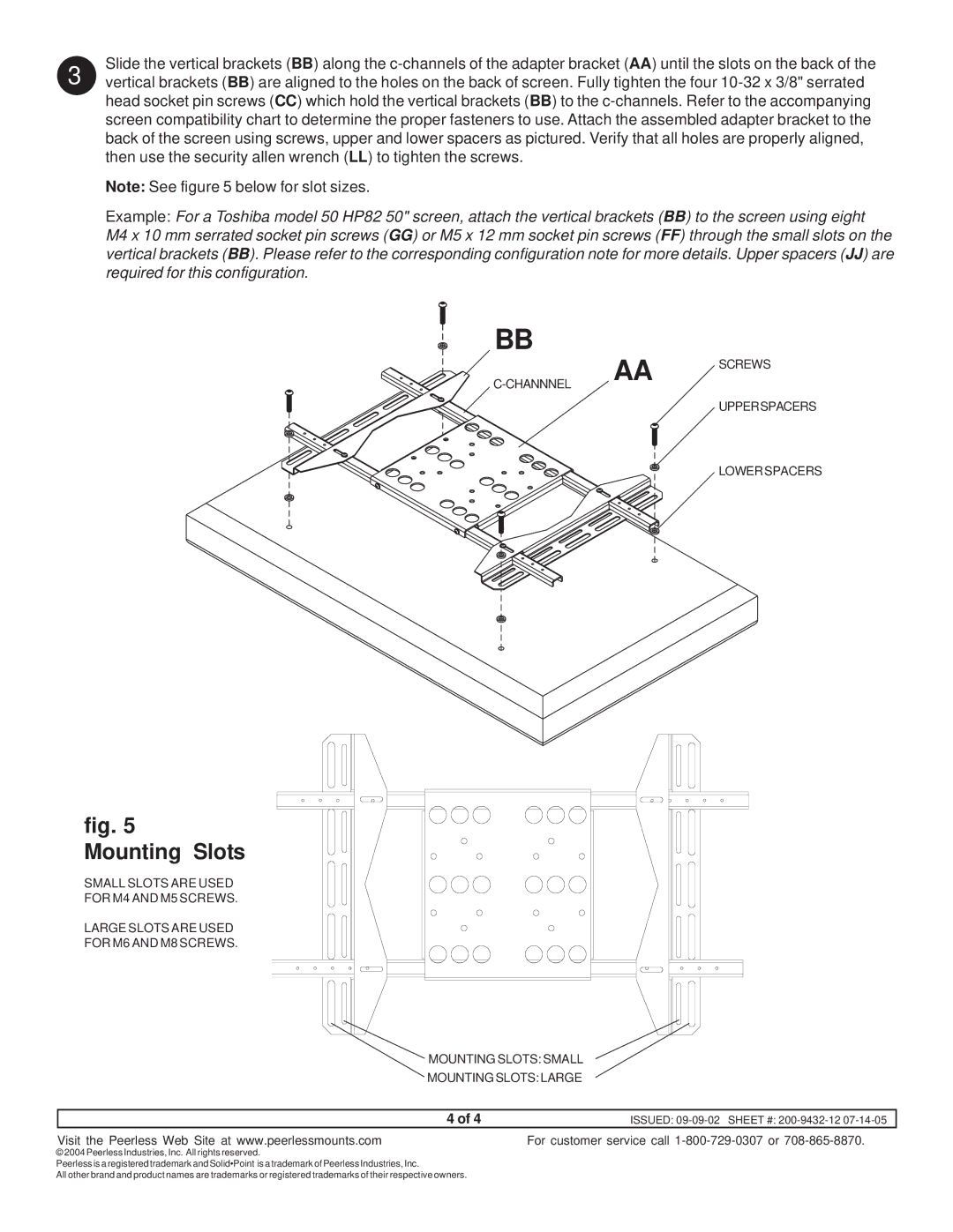 Peerless-Premier PLP UN-1 manual Mounting Slots 