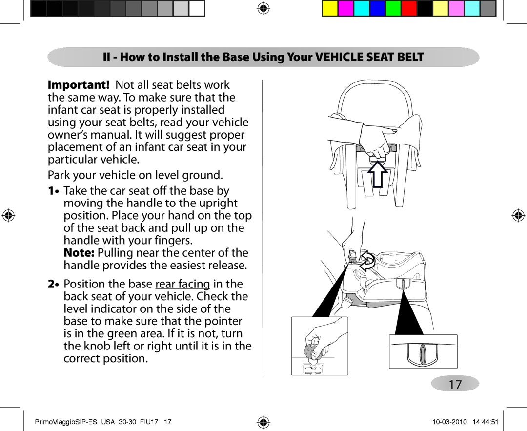 Peg-Perego ES 30.30 owner manual II How to Install the Base Using Your Vehicle Seat Belt 