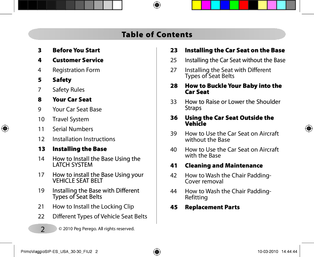 Peg-Perego ES 30.30 owner manual Table of Contents 