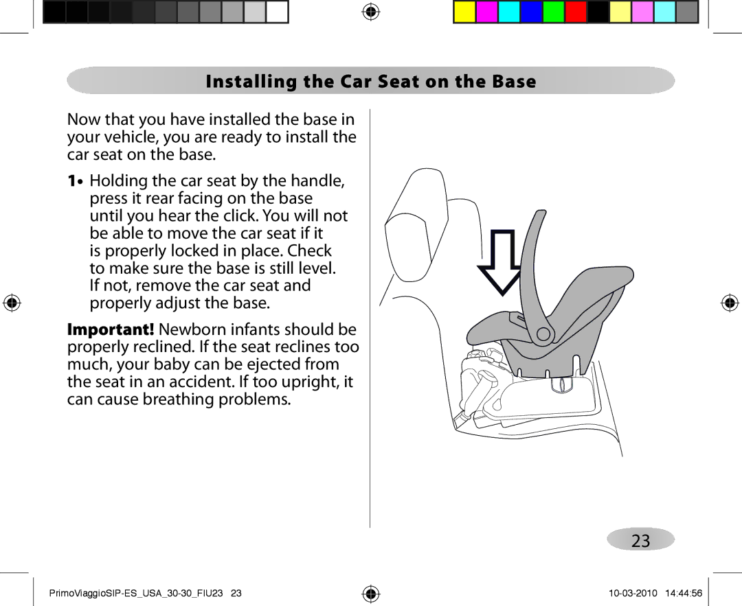 Peg-Perego ES 30.30 owner manual Installing the Car Seat on the Base 