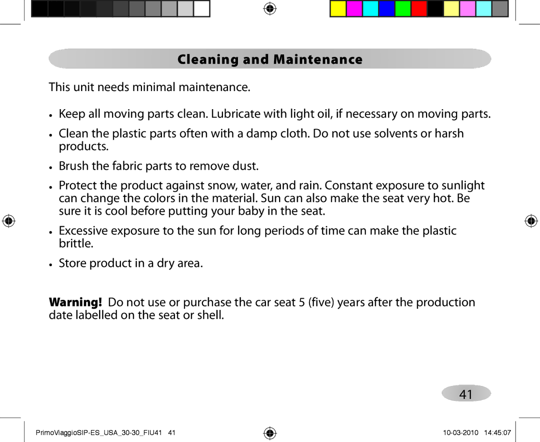 Peg-Perego ES 30.30 owner manual Cleaning and Maintenance 