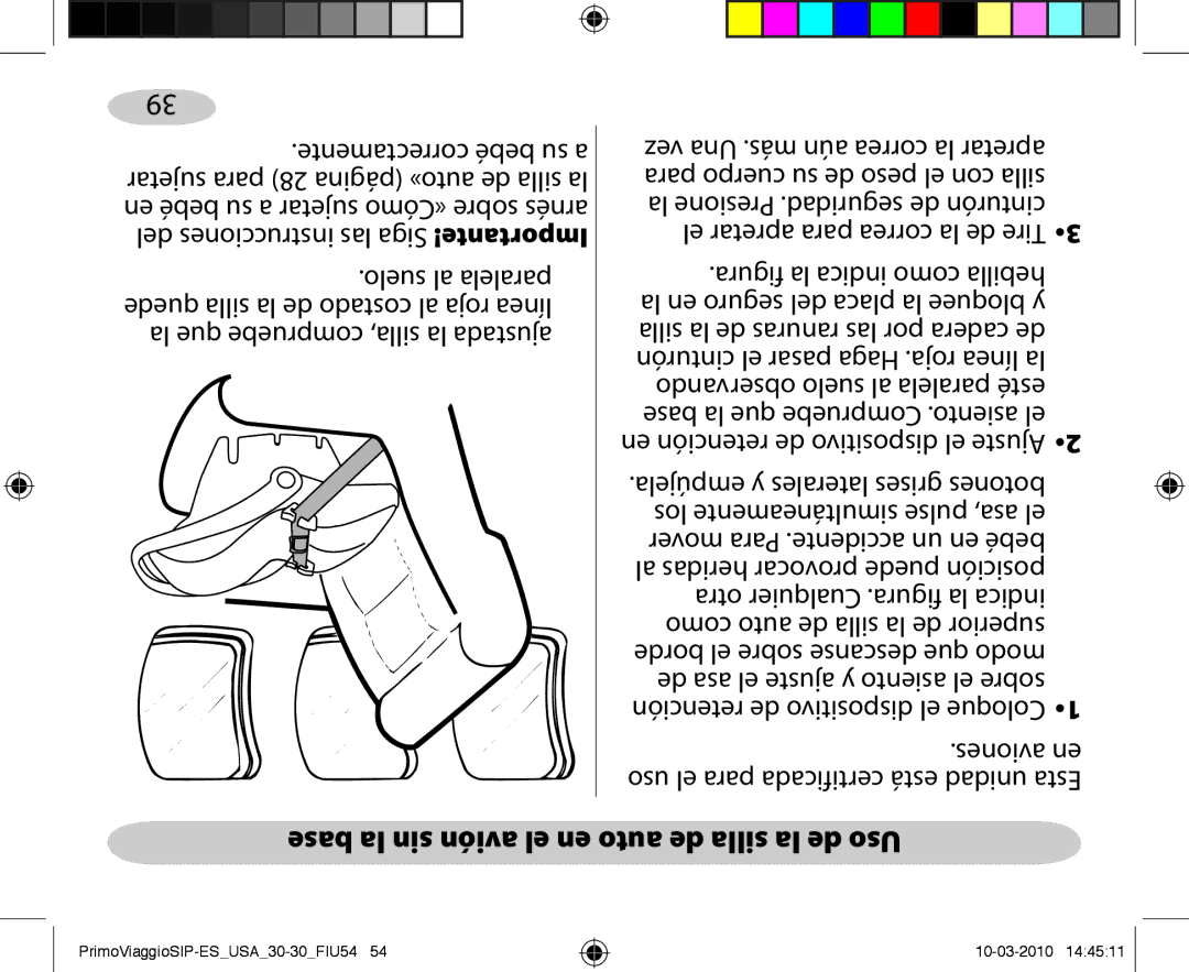 Peg-Perego ES 30.30 owner manual Base la sin avión el en auto de silla la de Uso 