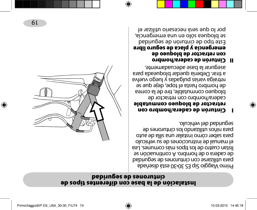 Peg-Perego ES 30.30 owner manual Seguridad de cinturón de tipo Este, Conmutable bloqueo de retractor 