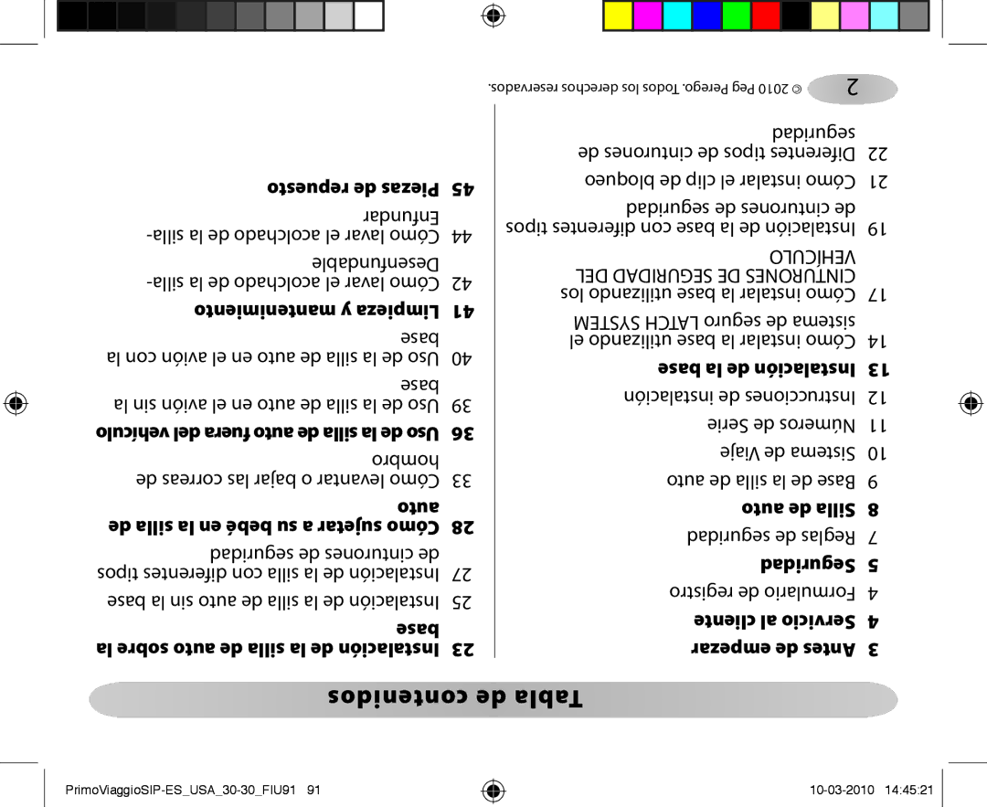 Peg-Perego ES 30.30 owner manual Contenidos de Tabla, Enfundar 