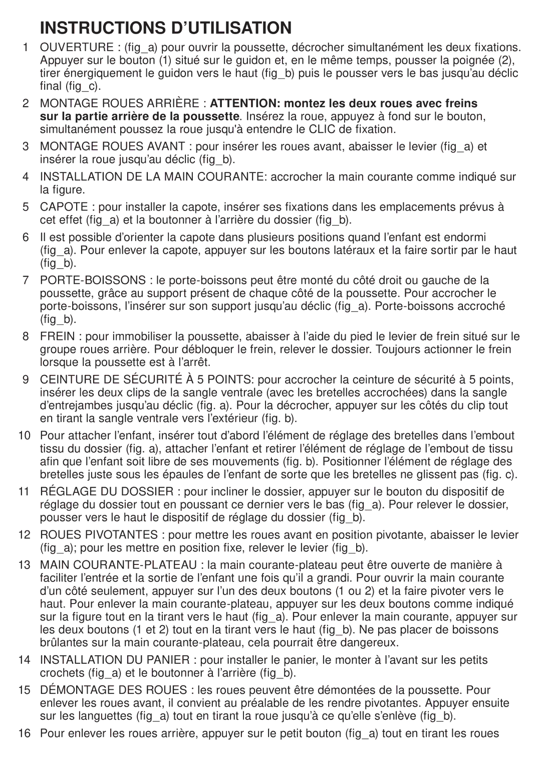 Peg-Perego FINA0703 manual Instructions D’UTILISATION 