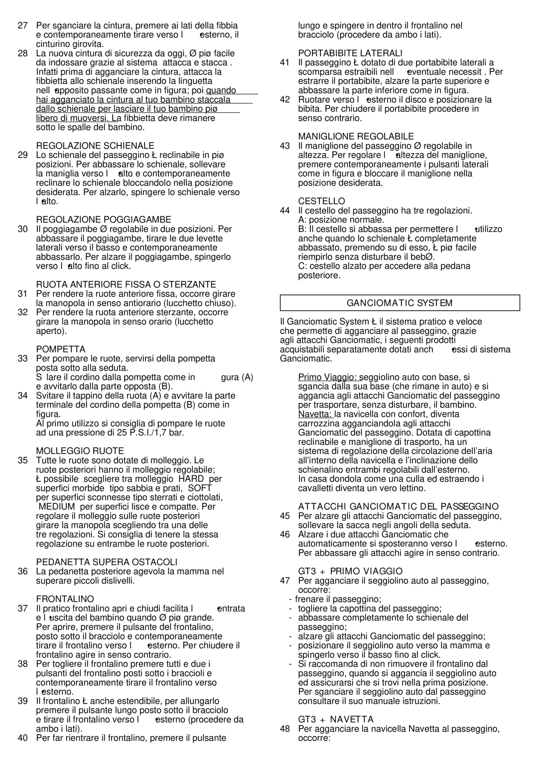 Peg-Perego manual Ganciomatic System, GT3 + Primo Viaggio, GT3 + Navetta 
