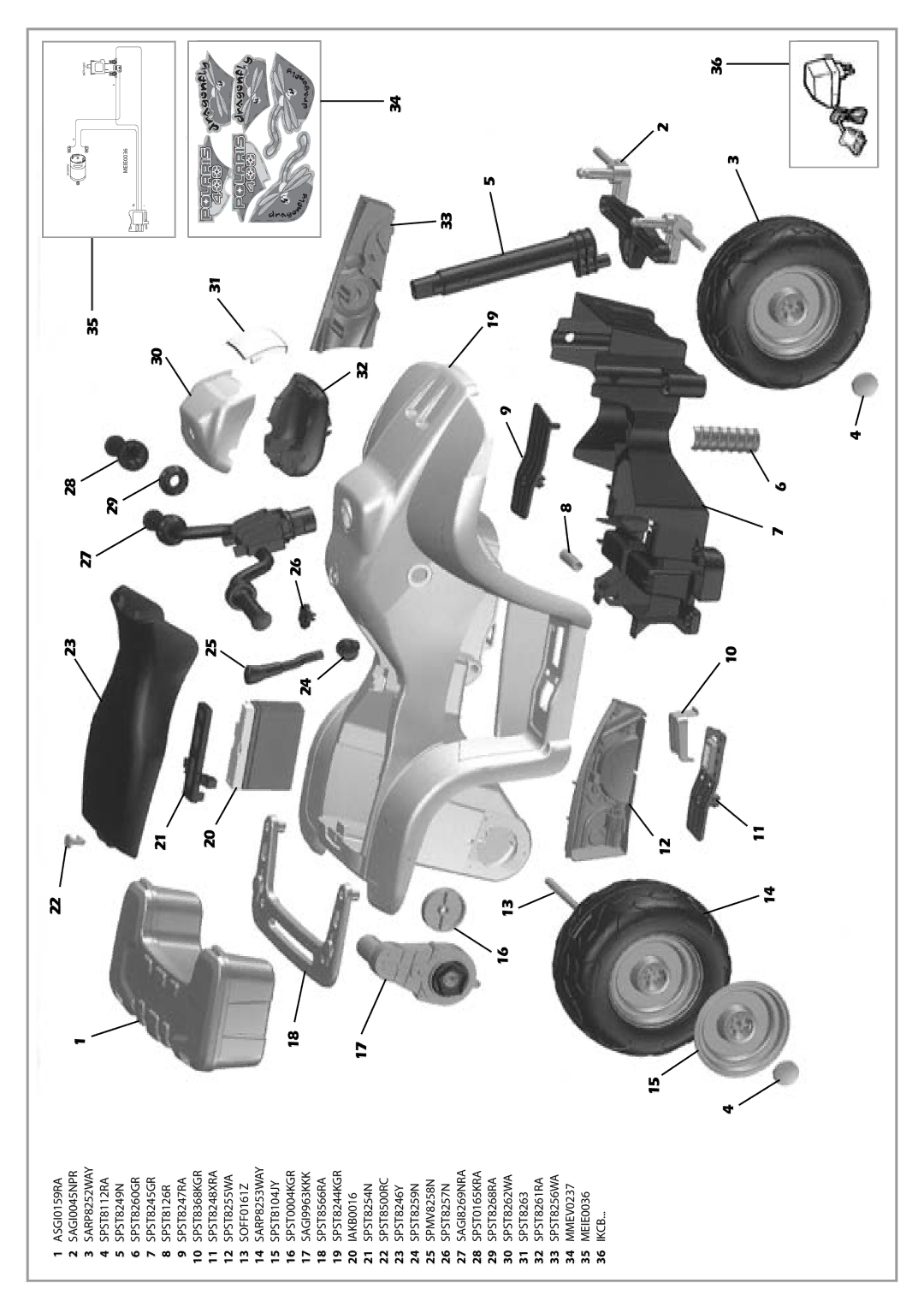 Peg-Perego IGED1091 manual ASGI0159RA SAGI0045NPR, SARP8252WAY, SPST8112RA SPST8249N, SPST8261RA SPST8256WA, Ikcb 