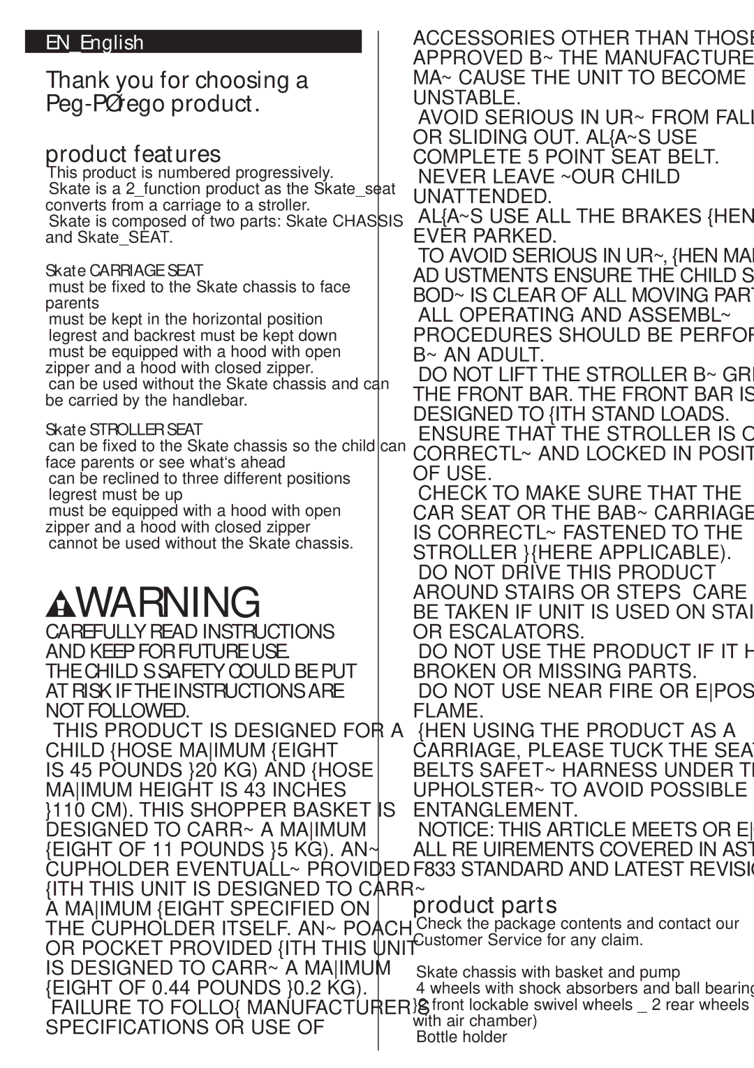 Peg-Perego SKATE manual Product parts, This product is numbered progressively 