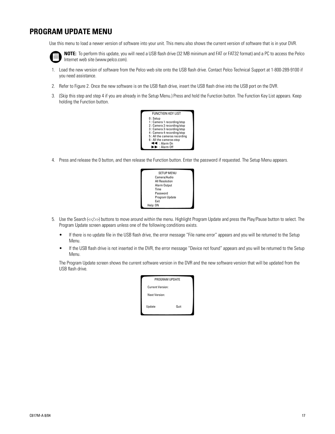 Pelco 1104-080 manual Program Update Menu 