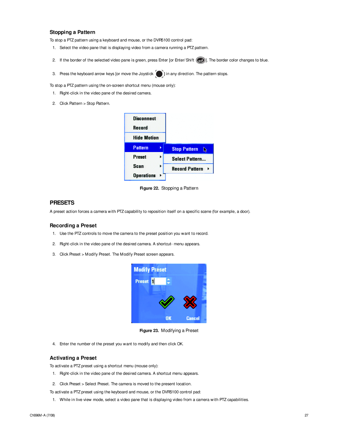 Pelco 2 C1696M-A (7/08) manual Presets, Stopping a Pattern 