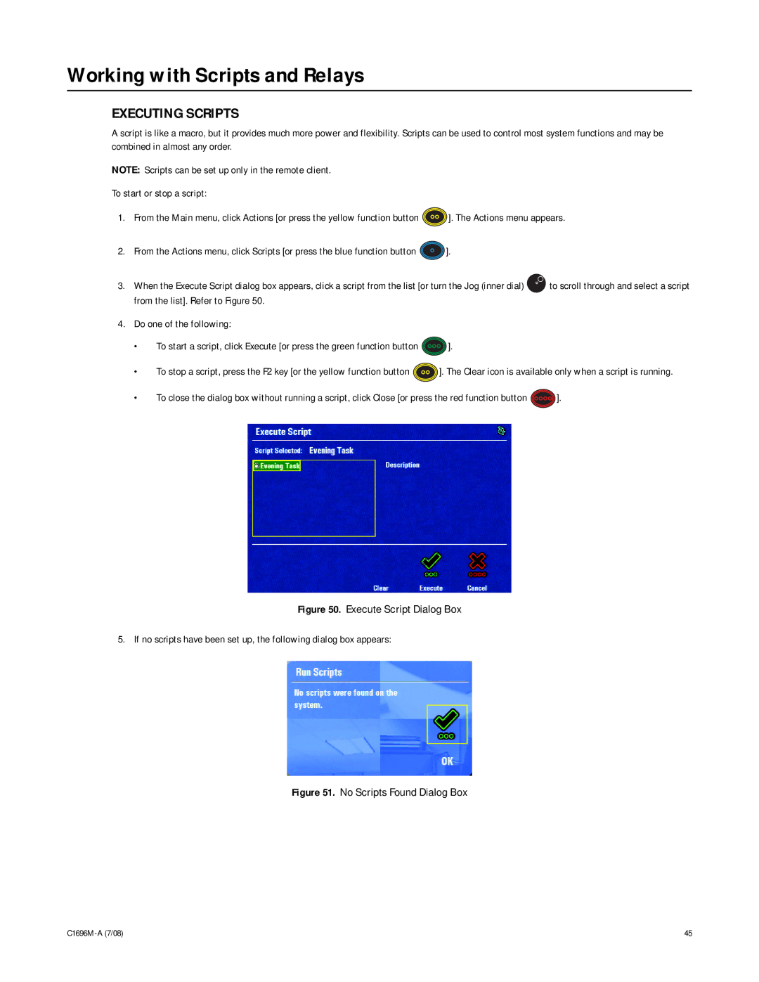 Pelco 2 C1696M-A (7/08) manual Working with Scripts and Relays, Executing Scripts 