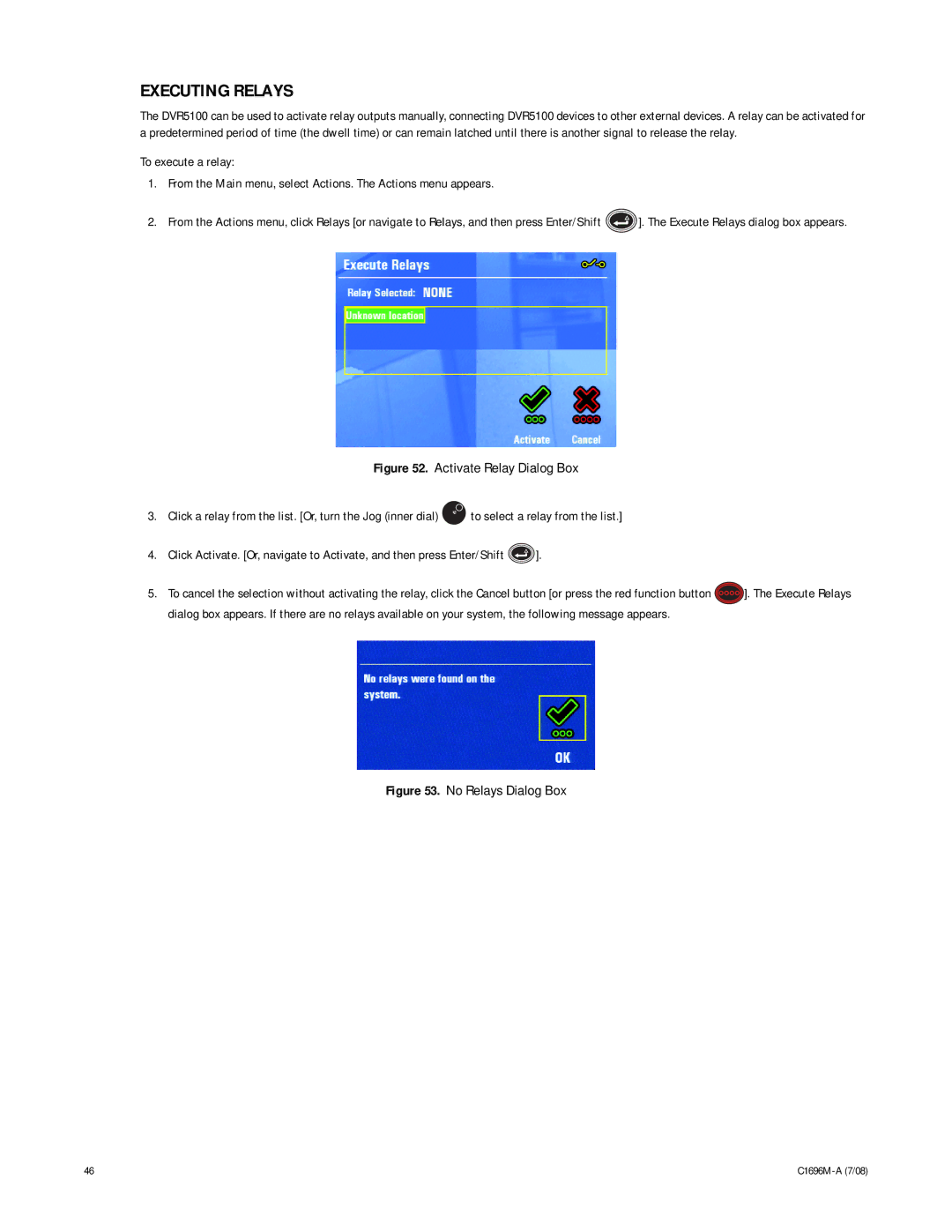 Pelco 2 C1696M-A (7/08) manual Executing Relays, No Relays Dialog Box 