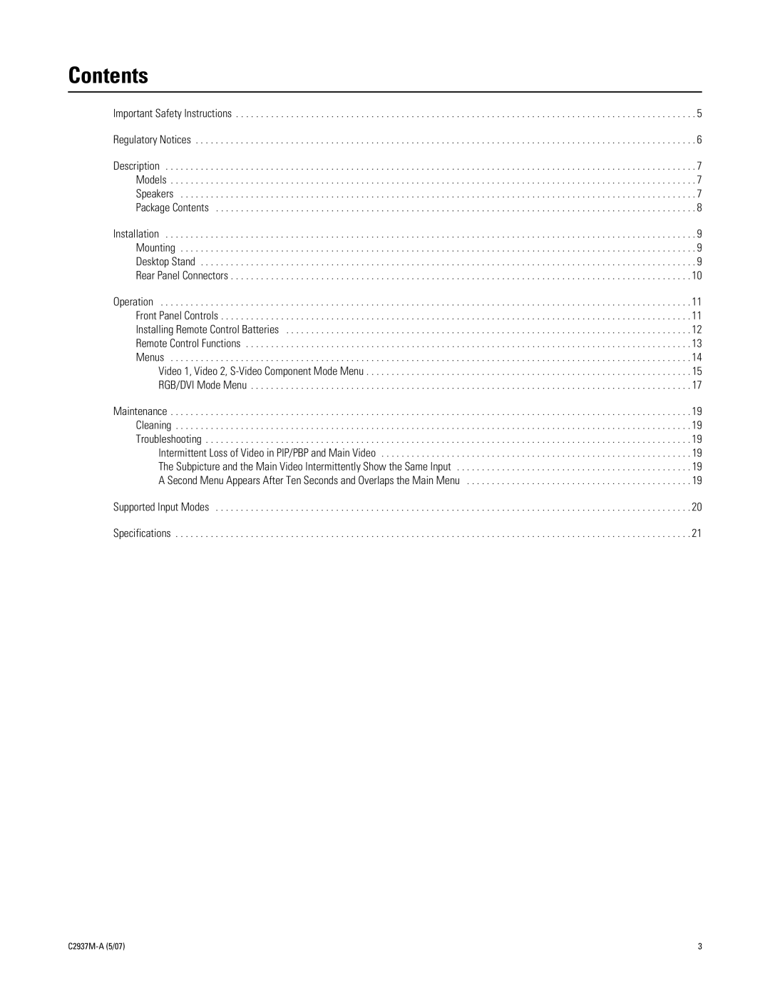 Pelco 500 Series manual Contents 