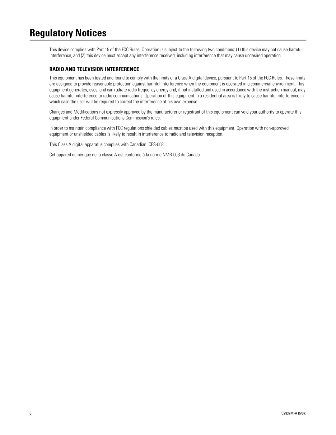 Pelco 500 Series manual Regulatory Notices, Radio and Television Interference 