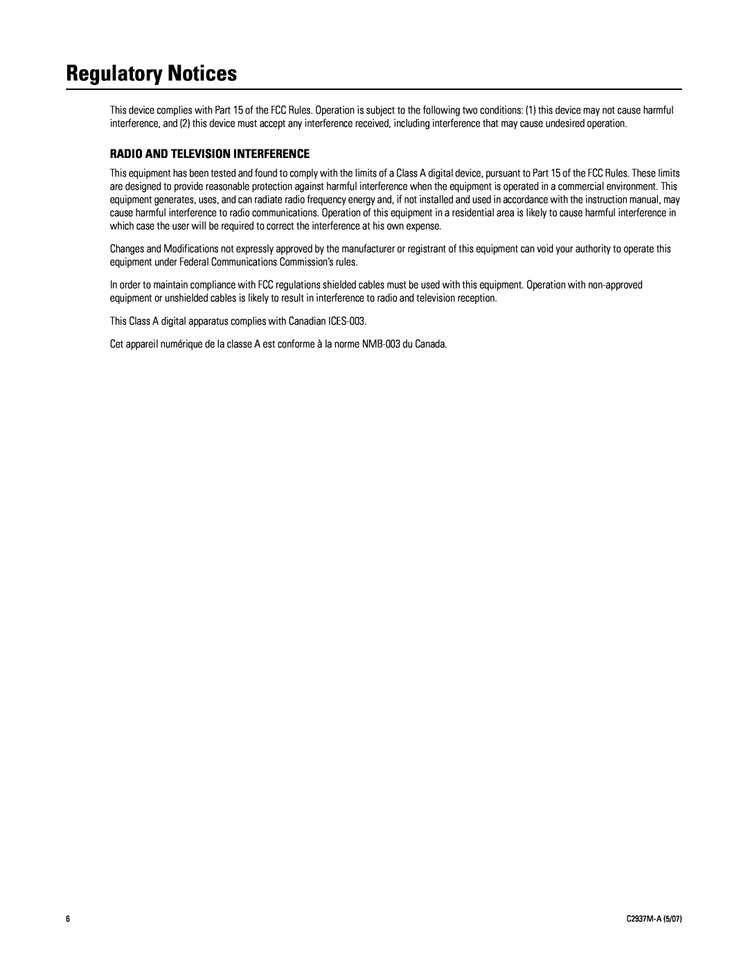 Pelco 500 Series manual Regulatory Notices, Radio And Television Interference 