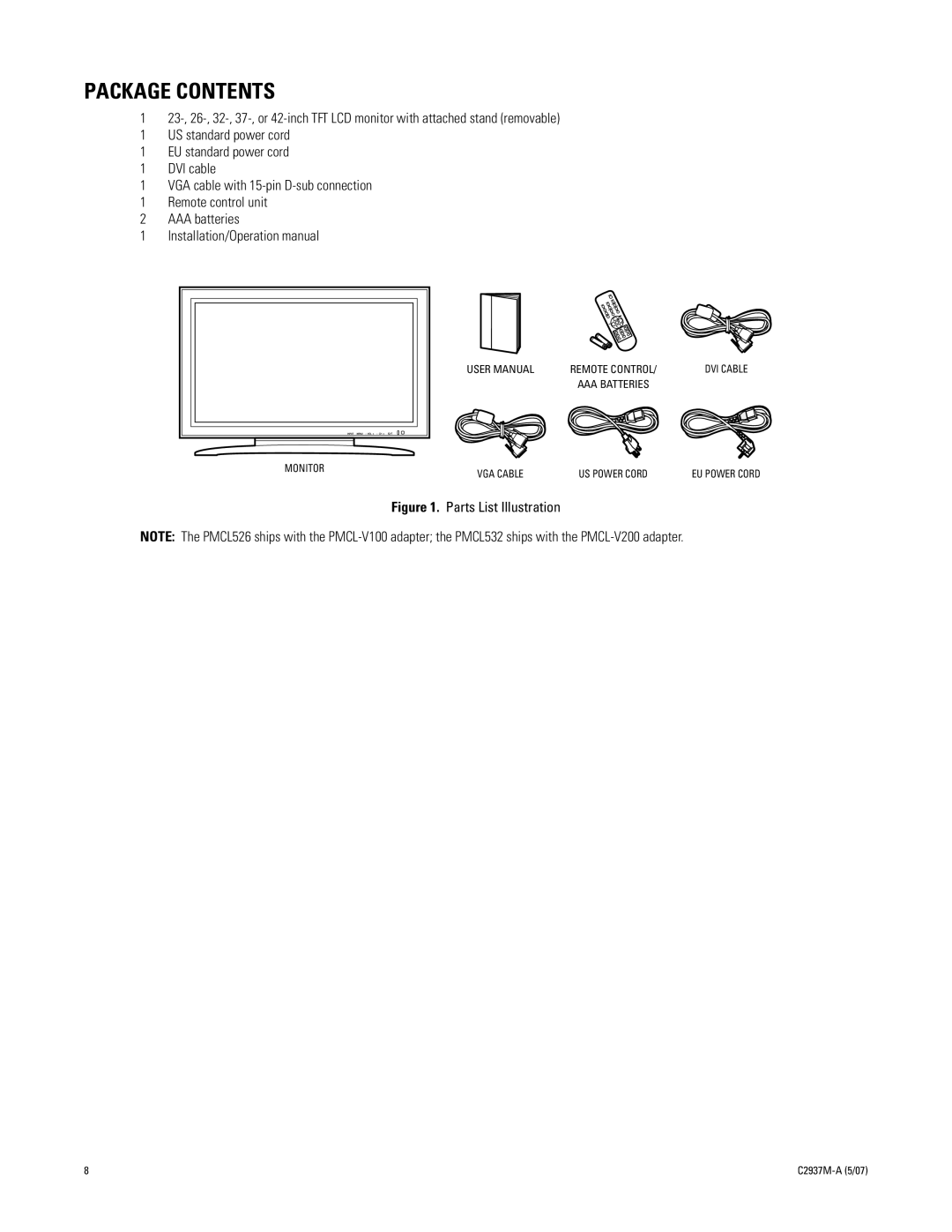 Pelco 500 Series manual Package Contents 